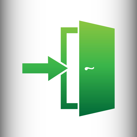 Door icon. Green gradient icon on gray gradient backround.のイラスト素材