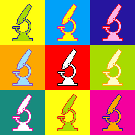 Microscope sign. Pop-art style colorful icons set with 3 colors.のイラスト素材