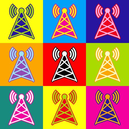 Antenna sign. Pop-art style colorful icons set with 3 colors.のイラスト素材