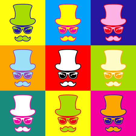 Hipster style accessories design. Pop-art style colorful icons set with 3 colors.のイラスト素材