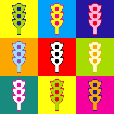 Traffic light sign. Pop-art style colorful icons set with 3 colors.