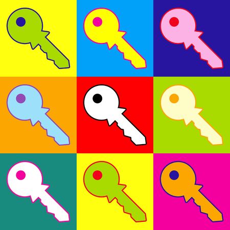 Key sign. Pop-art style colorful icons set with 3 colors.のイラスト素材