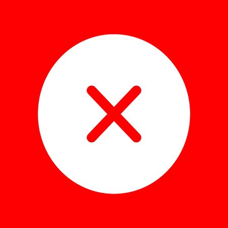 Cross sign illustration. White icon on red background.