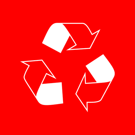 Recycle logo concept. White icon on red background.のイラスト素材