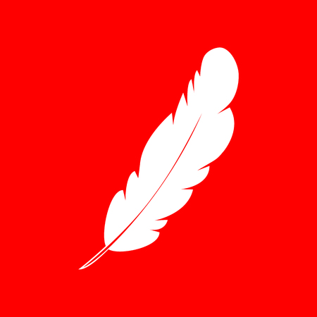 Feather sign illustration. White icon on red background.のイラスト素材