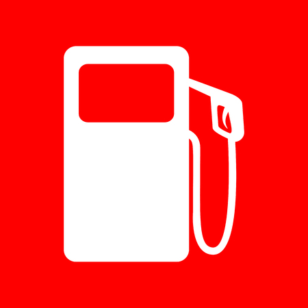 Gas pump sign. White icon on red background.のイラスト素材