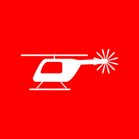Helicopter sign illustration. White icon on red background.のイラスト素材