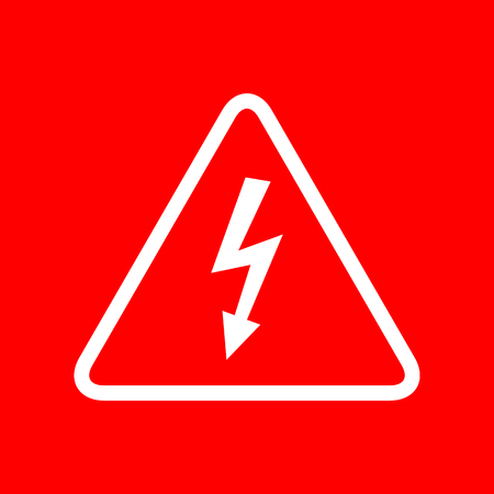 High voltage danger sign. White icon on red background.のイラスト素材
