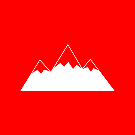 Mountain sign illustration. White icon on red background.のイラスト素材