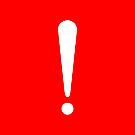 Attention sign illustration. White icon on red background.のイラスト素材