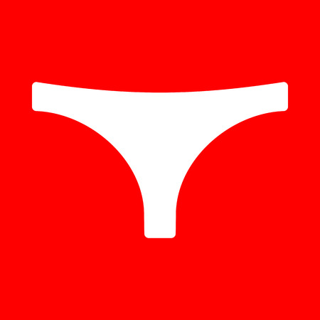 Womens panties sign. White icon on red background.のイラスト素材