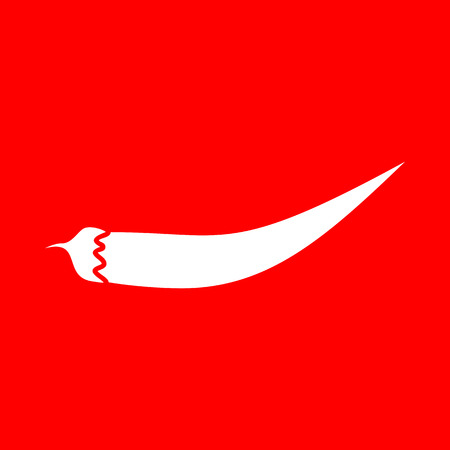 Chilli pepper sign. White icon on red background.のイラスト素材