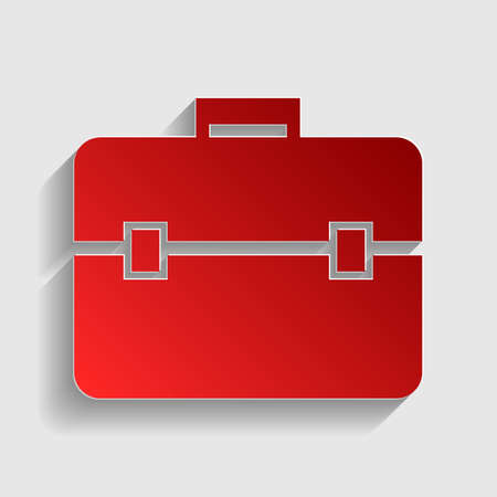 Briefcase sign illustration. Red paper style icon with shadow on gray.のイラスト素材