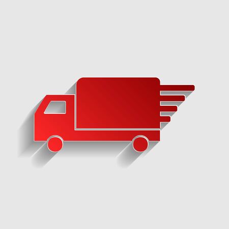 Delivery sign illustration. Red paper style icon with shadow on gray.のイラスト素材