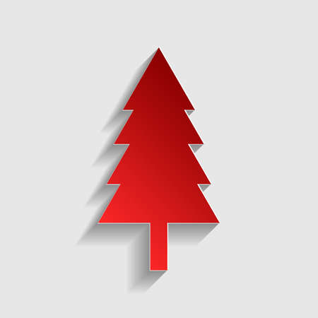 New year tree sign. Red paper style icon with shadow on gray.のイラスト素材