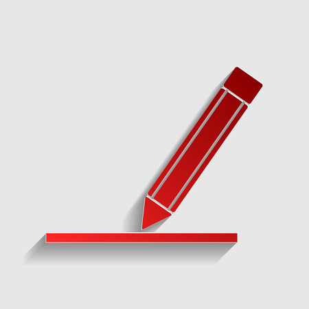 Pencil sign illustration. Red paper style icon with shadow on gray.のイラスト素材