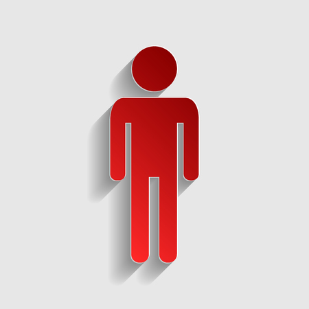 Man sign illustration. Red paper style icon with shadow on gray.のイラスト素材
