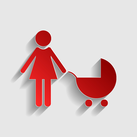 Family sign illustration. Red paper style icon with shadow on gray.のイラスト素材