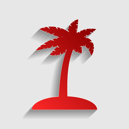 Coconut palm tree sign. Red paper style icon with shadow on gray.のイラスト素材