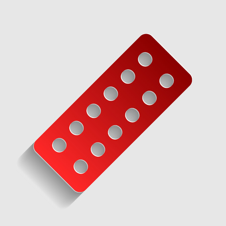 Medical Pills sign. Red paper style icon with shadow on gray.のイラスト素材