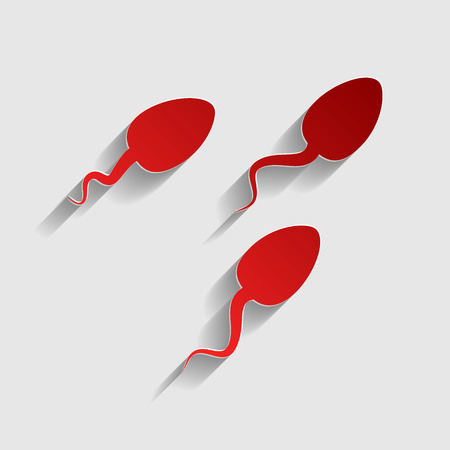 Sperms sign illustration. Red paper style icon with shadow on gray.のイラスト素材
