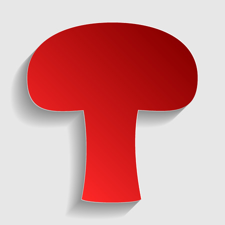 Mushroom simple sign. Red paper style icon with shadow on gray.のイラスト素材