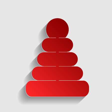 Pyramid sign illustration. Red paper style icon with shadow on gray.のイラスト素材