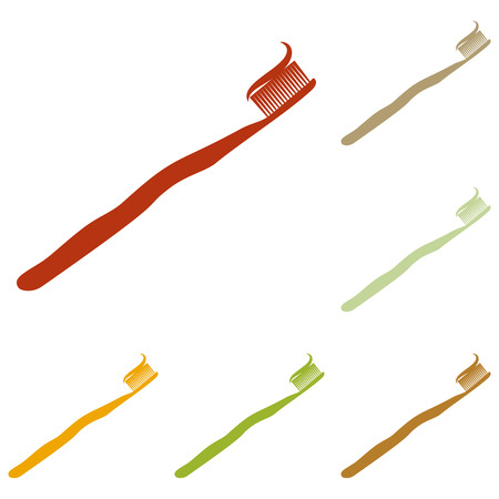Toothbrush with applied toothpaste portion. Colorful autumn set of icons.のイラスト素材