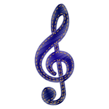 Music violin clef sign. G-clef. Treble clef. Jeans style icon on white background.のイラスト素材