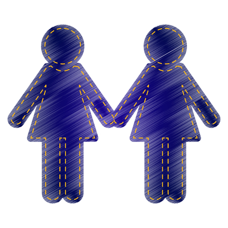 Lesbian family sign. Jeans style icon on white background.のイラスト素材