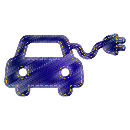 Eco electric car sign. Jeans style icon on white background.のイラスト素材