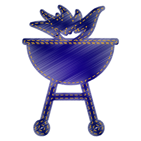 Barbecue with fire sign. Jeans style icon on white background.のイラスト素材