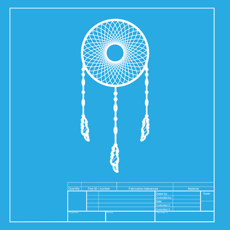 Dream catcher sign. White section of icon on blueprint template.のイラスト素材
