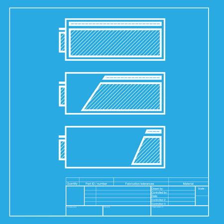 Set of battery charge level indicators. White section of icon on blueprint template.のイラスト素材