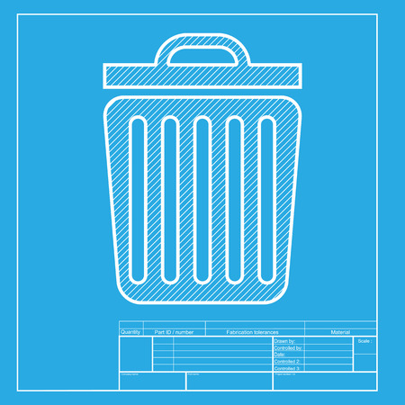 Trash sign illustration. White section of icon on blueprint template.のイラスト素材