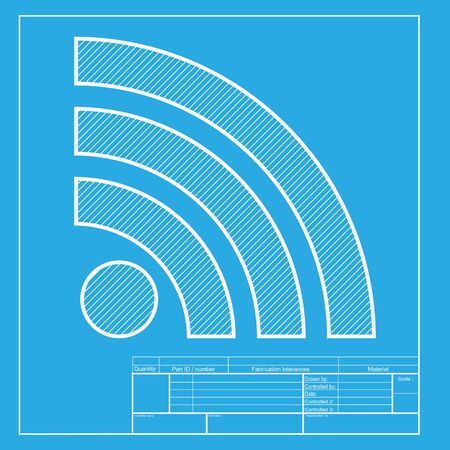 RSS sign illustration. White section of icon on blueprint template.のイラスト素材