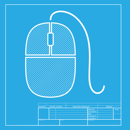 Mouse sign illustration. White section of icon on blueprint template.のイラスト素材