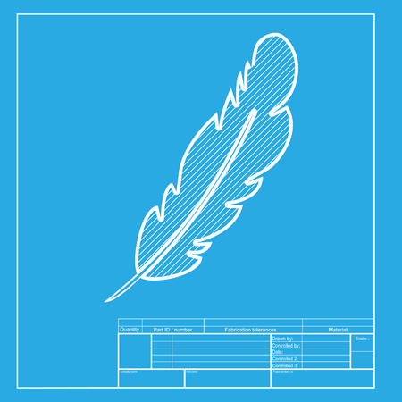 Feather sign illustration. White section of icon on blueprint template.のイラスト素材