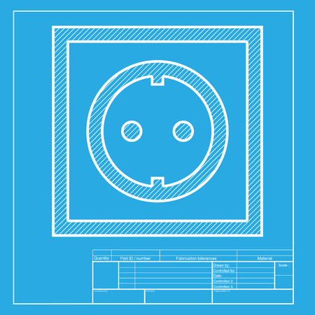 Electrical socket sign. White section of icon on blueprint template.のイラスト素材