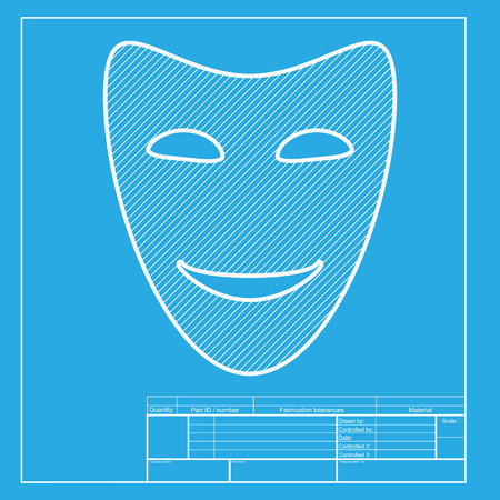 Comedy theatrical masks. White section of icon on blueprint template.のイラスト素材