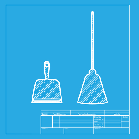 Dustpan vector sign. Scoop for cleaning garbage housework dustpan equipment. White section of icon on blueprint template.のイラスト素材