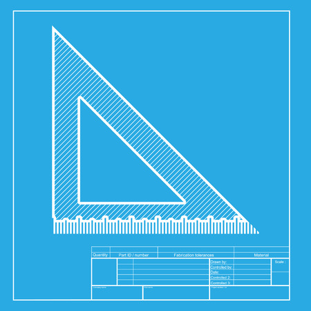 Ruler sign illustration. White section of icon on blueprint template.のイラスト素材