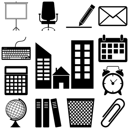 Office accessories icons set. Flar style Vector illustrationのイラスト素材