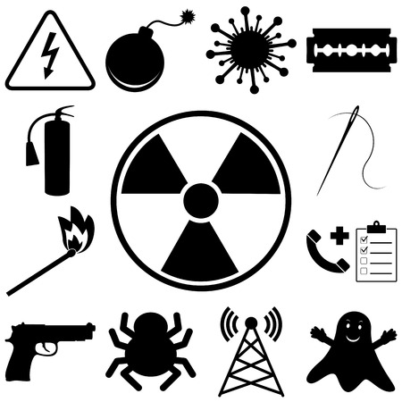 Dangerous and icons set. Flat style vector illustrationのイラスト素材