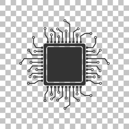 CPU Microprocessor illustration. Dark gray icon on transparent background.のイラスト素材