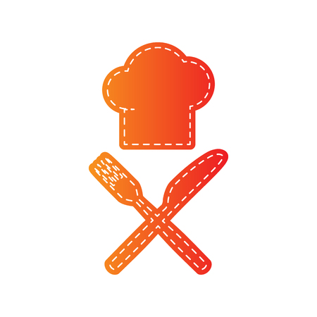 Chef with knife and fork sign. Orange applique isolated.のイラスト素材