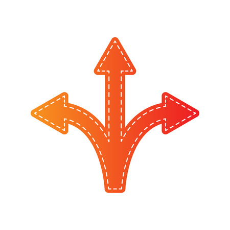 Three-way direction arrow sign. Orange applique isolated.のイラスト素材