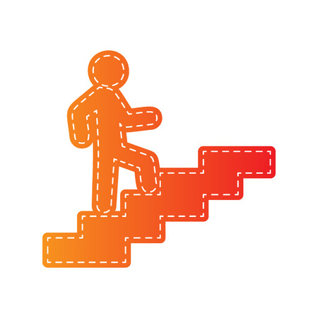 Man on Stairs going up. Orange applique isolated.のイラスト素材