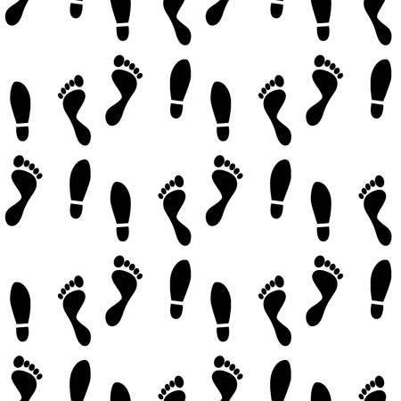 Black and white human feet prints seamless pattern, backgroundのイラスト素材