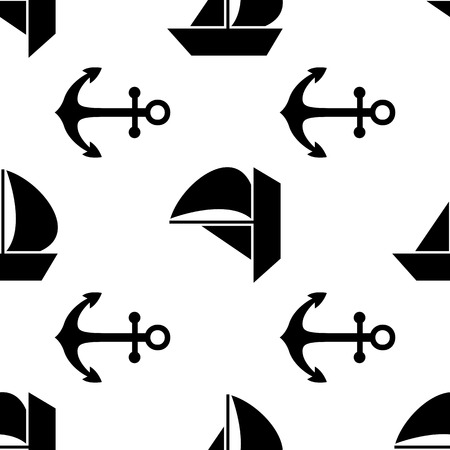 Vector black and white nautical seamless pattern. Cute designのイラスト素材